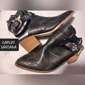 Carlos Santana Black Heeled Boots with Buckle Details Womens Size 8